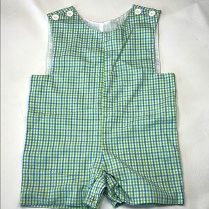 Remember Nguyen Jon Jon green blue checkered romper plaid shortall 12 MO